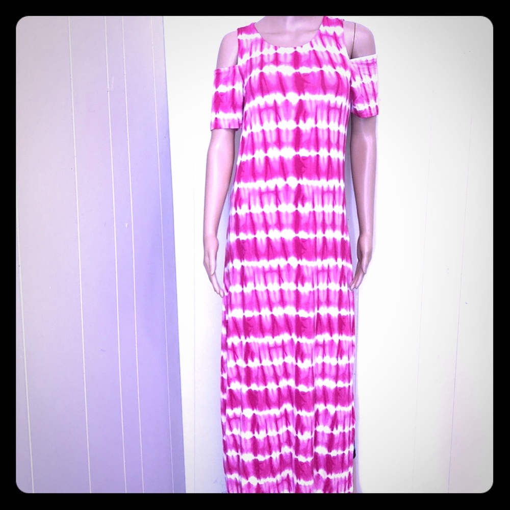 🌺Spring🌺Pink&White Striped Tye Dye Maxidress